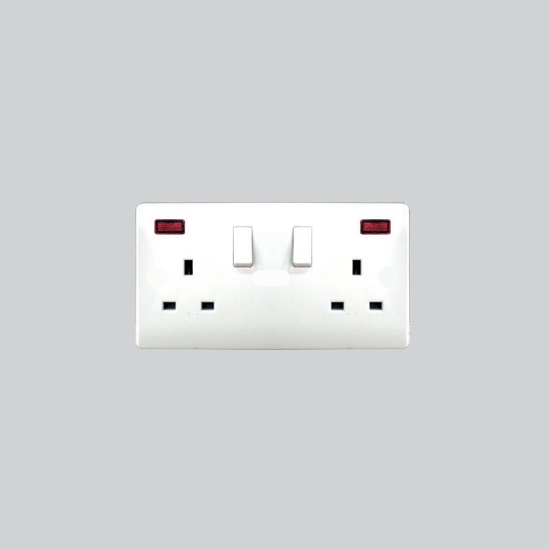 SRA408-M - 13A 2G  SWITCH WITH WHITE OR BLACK GRID  SOCKET WITH NEON