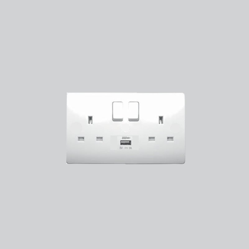 SRA4139-W -  13A 2G SWITCH WITH WHITE OR BLACK GRID  socket with USB charger white Grid