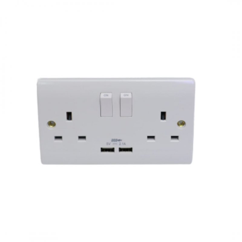 VZ0386 - 13A 250V 2Gang with Switch & Twin 2.1A USB Socket