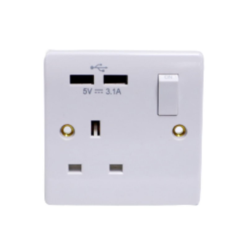 VZ0025 1G 13A switch socket with Double USB chrger White