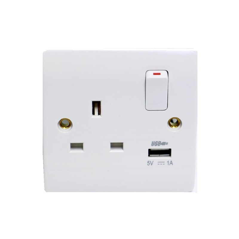 VZ0341 - 1G 13A Switch USB socket White