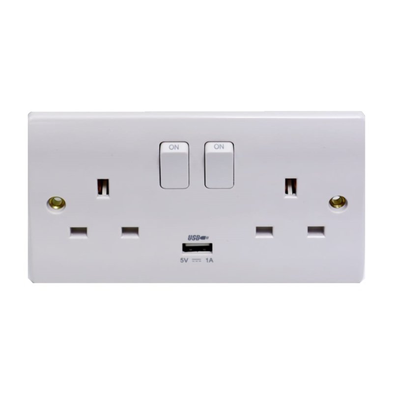 VZ0339 - 2G 13A switch socket with USB charger White