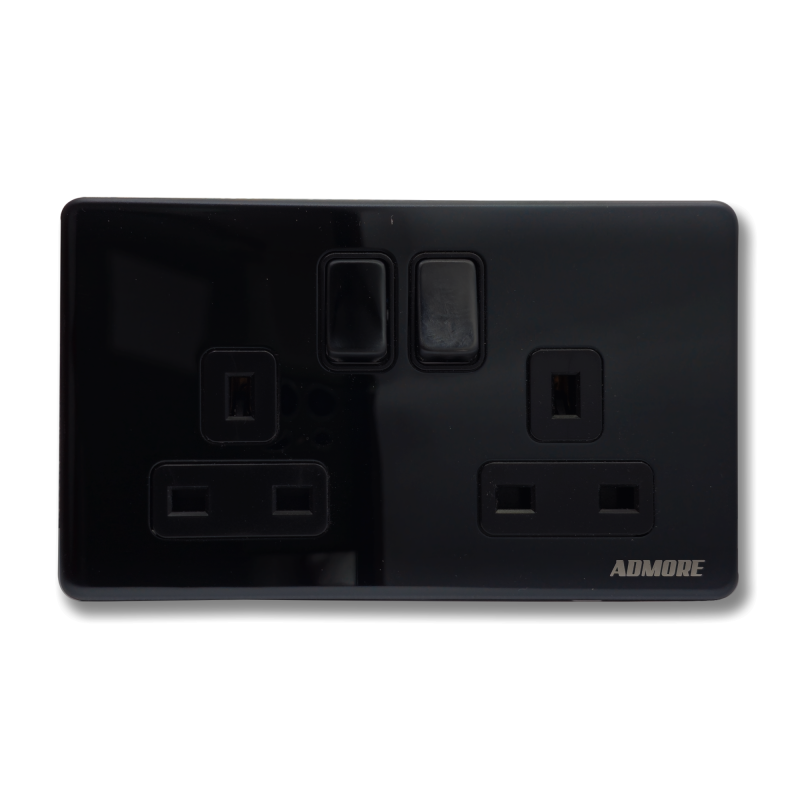 AB406 - 13A 2 Gang Switch Socket Black Nickle Admore