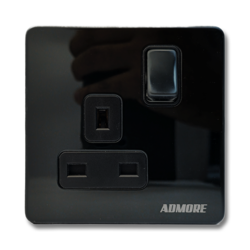 AB405 - 13A 1 Gang Switch Socket Black Nickle Admore