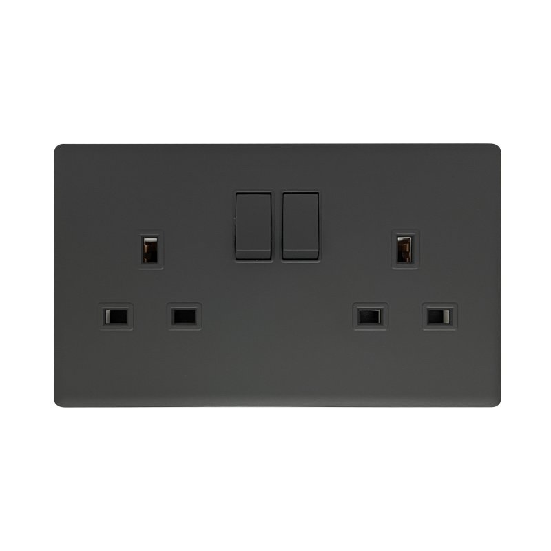 SB406 - 13A 2 GANG SWITCH SOCKET SOFT TOUCH BLACK ADMORE