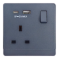 13A 1 Gang Switch Socket With USB type A & Type C Charging Ports PC Grey