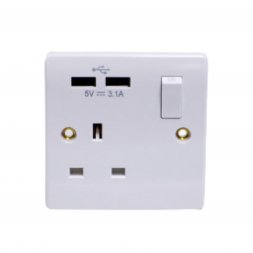 VZ0025 1G 13A switch socket with Double USB chrger White