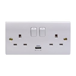 VZ0339 - 2G 13A switch socket with USB charger White