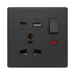 SB382 - 1 GANG UNIVERSAL SWITCH SOCKET WITH A&C PORT SOFT TOUCH BLACK ADMORE