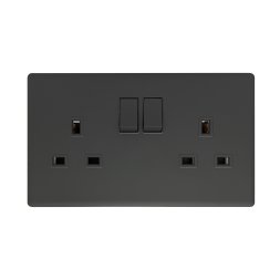 SB406 - 13A 2 GANG SWITCH SOCKET SOFT TOUCH BLACK ADMORE